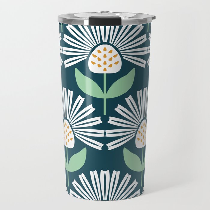 Modern mid century retro flower blue Travel Mug Gallery Image 1