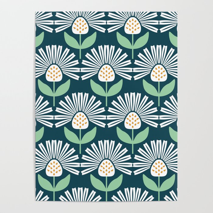 Modern mid century retro flower blue Poster Gallery Image 4