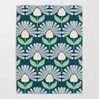 Modern mid century retro flower blue Poster Gallery Image 4