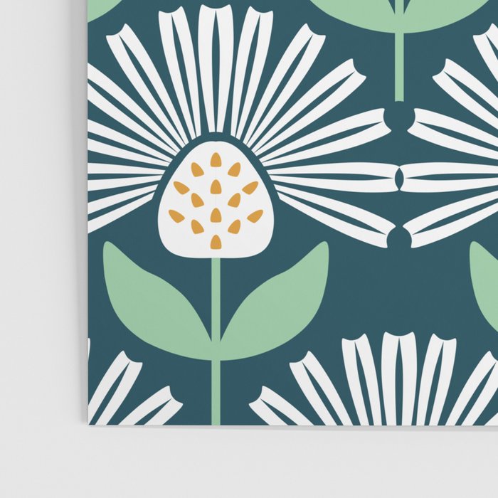 Modern mid century retro flower blue Poster Gallery Image 3