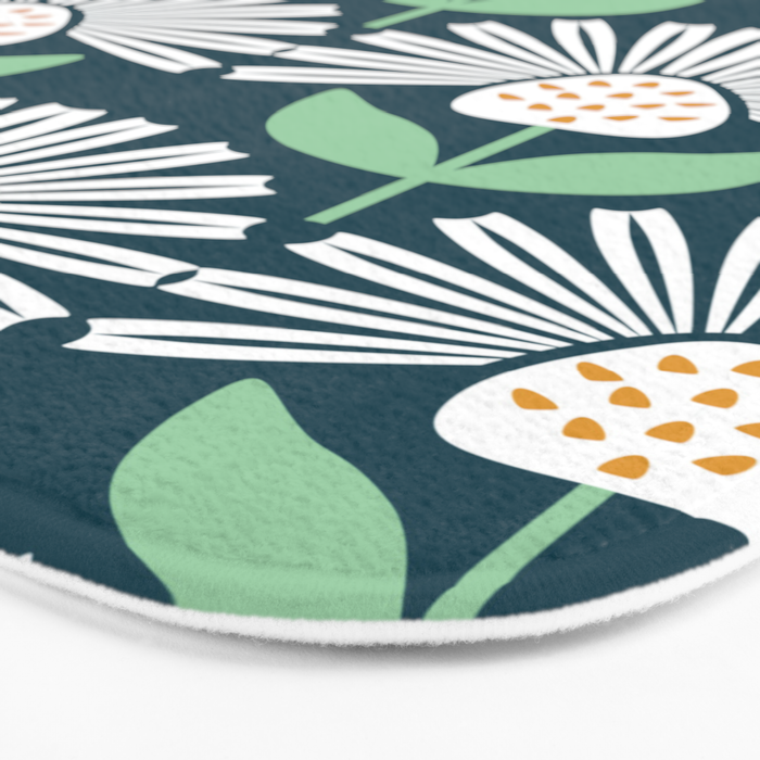Modern mid century retro flower blue Bath Mat Gallery Image 3