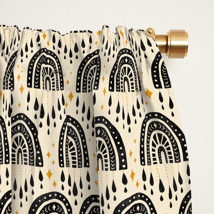 Little Rainbows - black, marigold, and cream Window Curtain Gallery Image 2