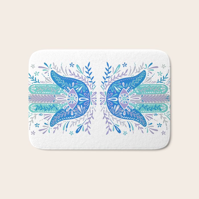 Hamsa Hand - Blue & Turquoise Palette Bath Mat Gallery Image 1