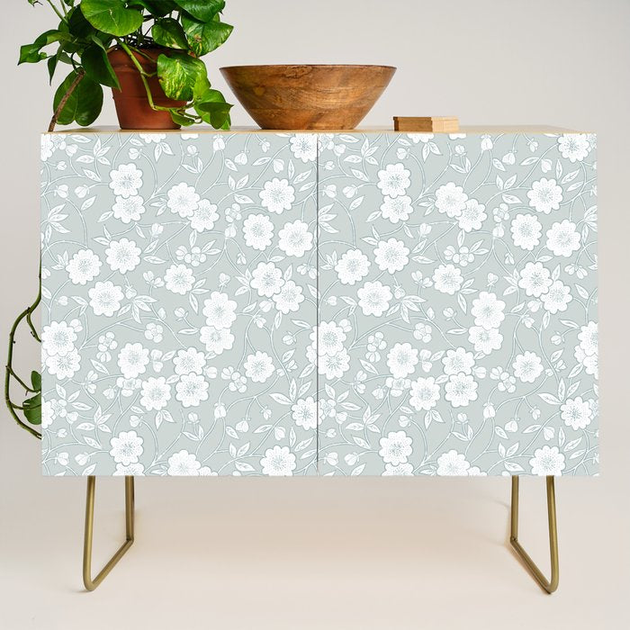 Cluster Flower Vines - Mint Credenza Gallery Image 1