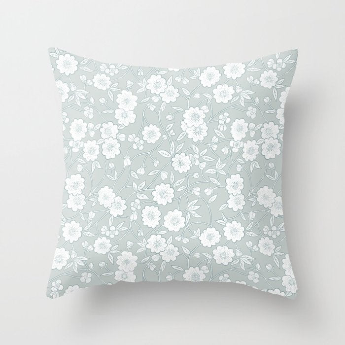 Cluster Flower Vines - Mint Throw Pillow Gallery Image 1