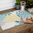 Garden Florals, Yellow, Teal, Gray Outdoor Rug Gallery Image 2