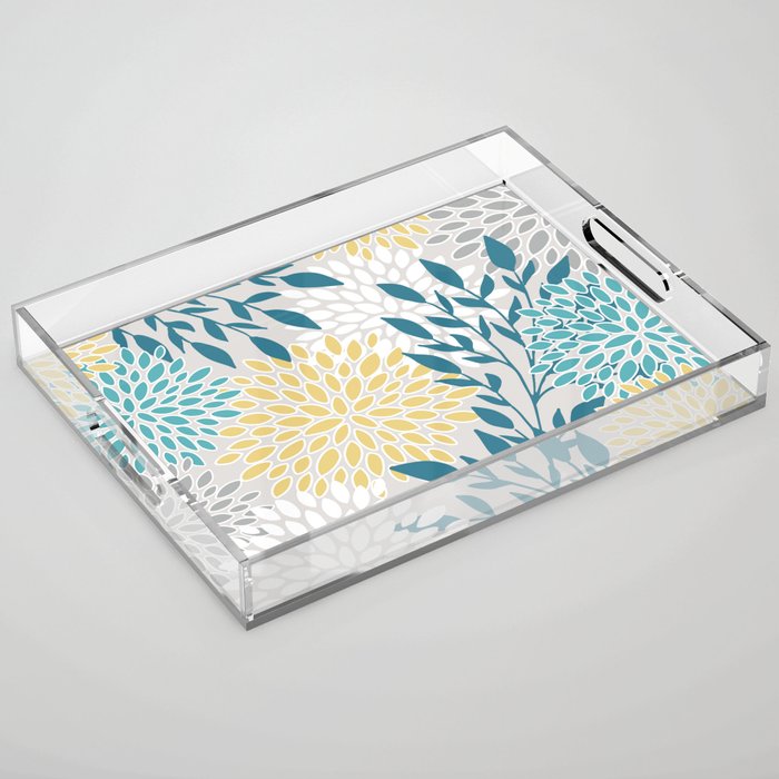 Garden Florals, Yellow, Teal, Gray Acrylic Tray Gallery Image 1