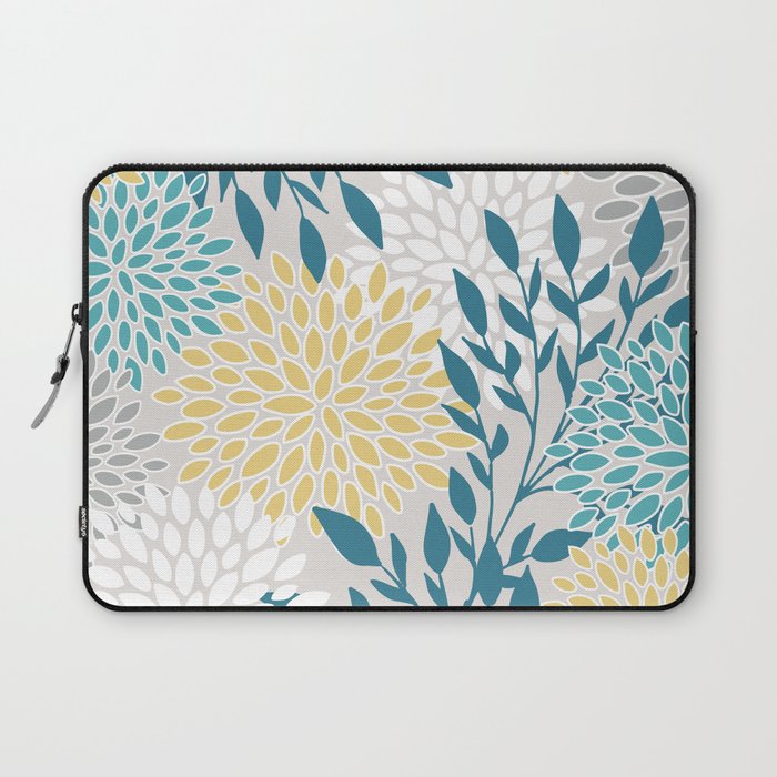 Garden Florals, Yellow, Teal, Gray Laptop Sleeve Gallery Image 1