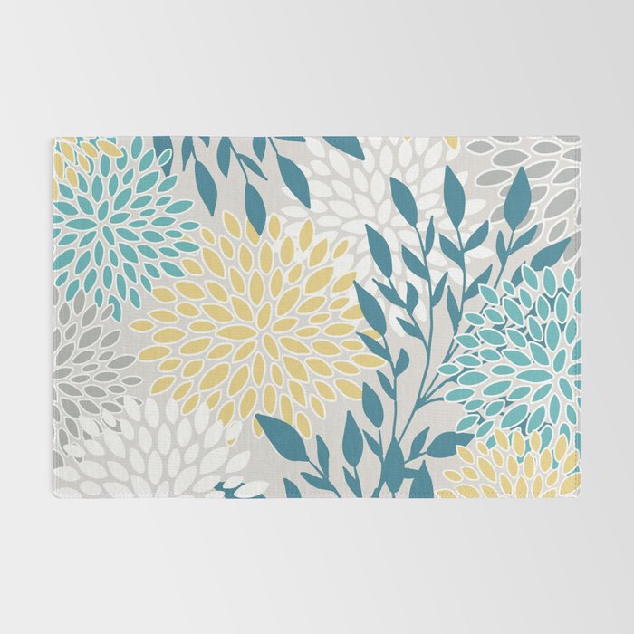 Garden Florals, Yellow, Teal, Gray Rug Gallery Image 2