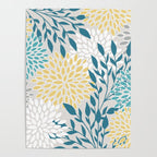 Garden Florals, Yellow, Teal, Gray Poster Gallery Image 4