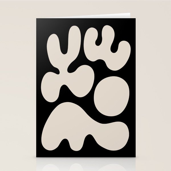 Mid Century Modern Organic Shapes 352 Black and Linen White Stationery Card Gallery Image 1