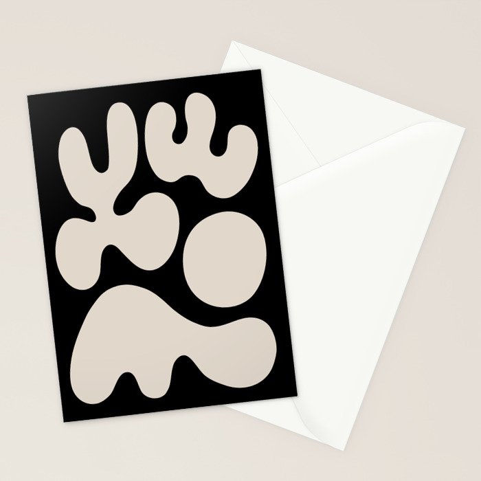 Mid Century Modern Organic Shapes 352 Black and Linen White Stationery Card Gallery Image 2