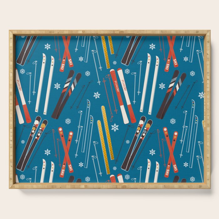 Nostalgic Winter Ski Scene Retro Holiday Pattern Serving Tray Gallery Image 1
