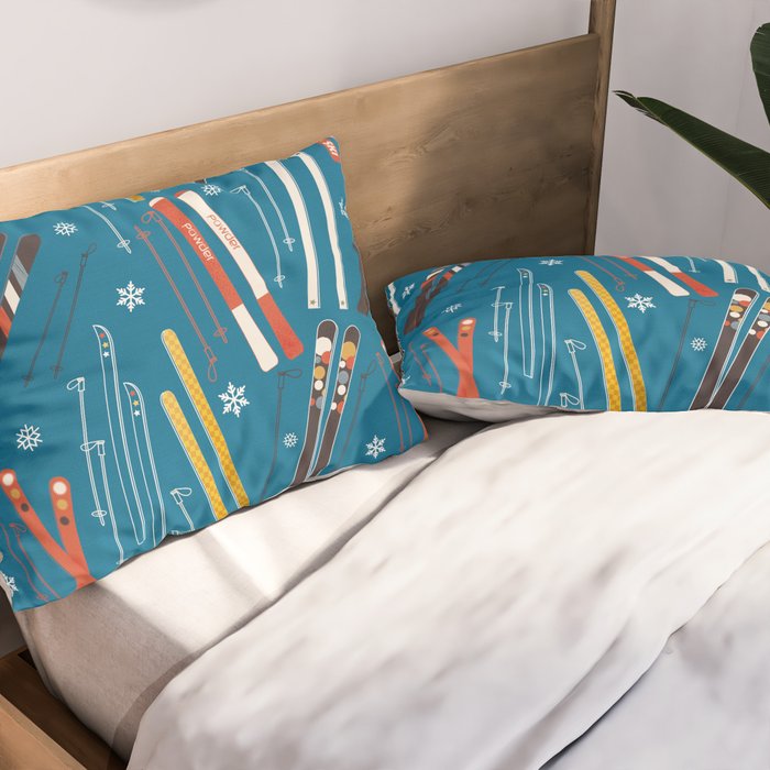 Nostalgic Winter Ski Scene Retro Holiday Pattern Pillow Sham Gallery Image 2