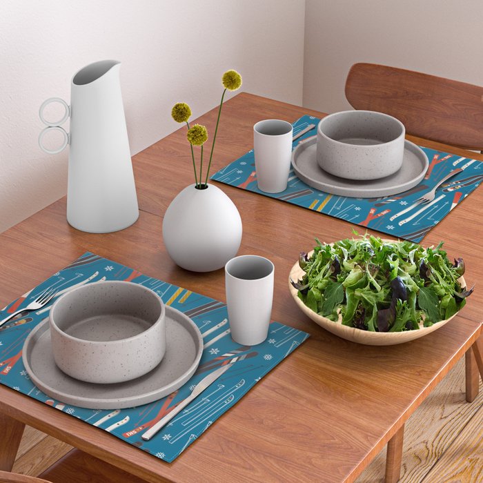 Nostalgic Winter Ski Scene Retro Holiday Pattern Placemat Gallery Image 2