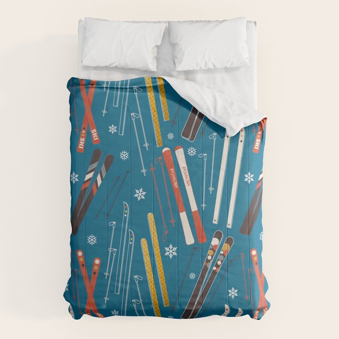 Nostalgic Winter Ski Scene Retro Holiday Pattern Comforter Gallery Image 1
