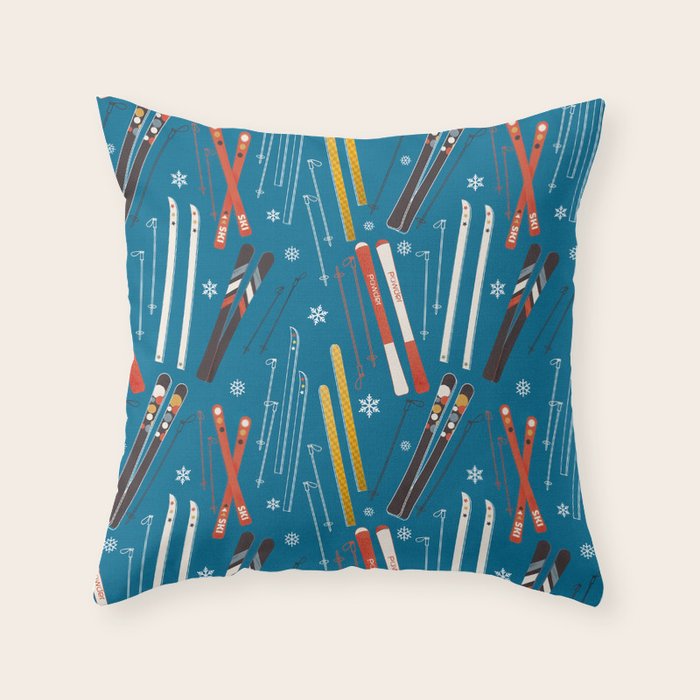Nostalgic Winter Ski Scene Retro Holiday Pattern Throw Pillow Gallery Image 6