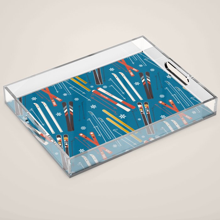 Nostalgic Winter Ski Scene Retro Holiday Pattern Acrylic Tray Gallery Image 1