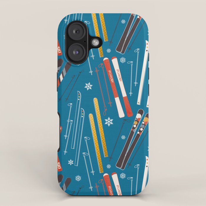 Nostalgic Winter Ski Scene Retro Holiday Pattern iPhone Case Gallery Image 1