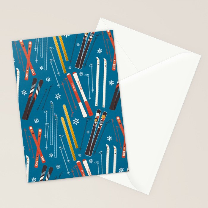 Nostalgic Winter Ski Scene Retro Holiday Pattern Stationery Card Gallery Image 2