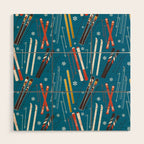 Nostalgic Winter Ski Scene Retro Holiday Pattern Wood Wall Art Gallery Image 1