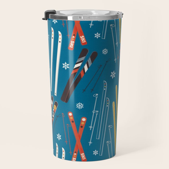 Nostalgic Winter Ski Scene Retro Holiday Pattern Travel Mug Gallery Image 3