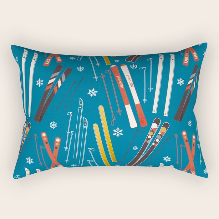 Nostalgic Winter Ski Scene Retro Holiday Pattern Rectangular Pillow Gallery Image 2