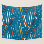 Nostalgic Winter Ski Scene Retro Holiday Pattern Wall Tapestry Gallery Image 4