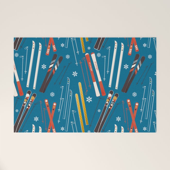 Nostalgic Winter Ski Scene Retro Holiday Pattern Welcome Mat Gallery Image 1