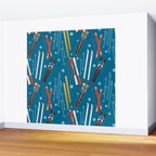 Nostalgic Winter Ski Scene Retro Holiday Pattern Wall Mural Gallery Image 2
