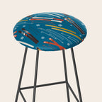 Nostalgic Winter Ski Scene Retro Holiday Pattern Stool Gallery Image 2