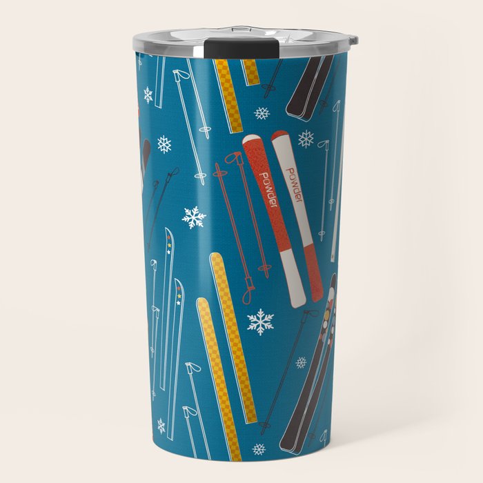 Nostalgic Winter Ski Scene Retro Holiday Pattern Travel Mug Gallery Image 1