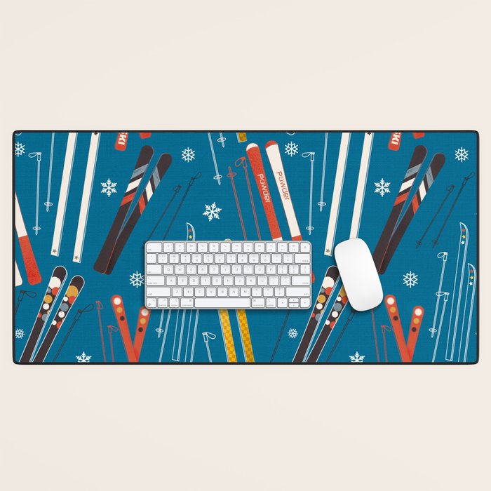 Nostalgic Winter Ski Scene Retro Holiday Pattern Desk Mat Gallery Image 1
