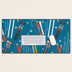 Nostalgic Winter Ski Scene Retro Holiday Pattern Desk Mat Gallery Image 1