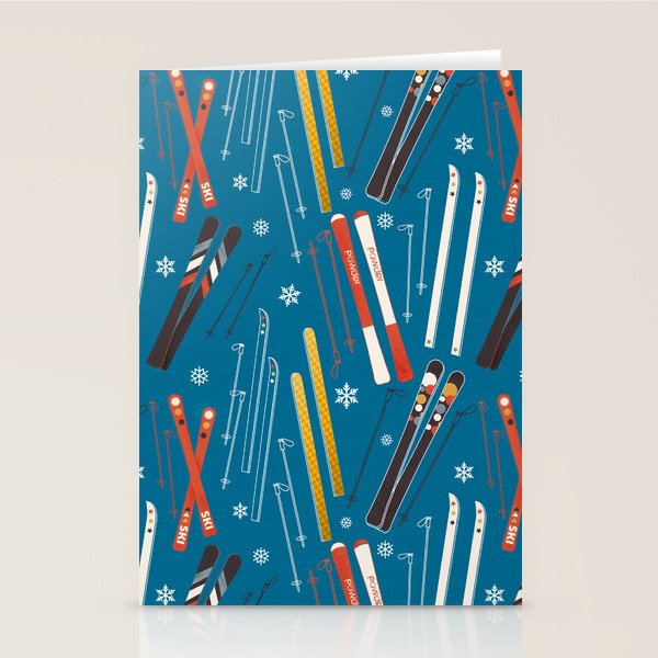 Nostalgic Winter Ski Scene Retro Holiday Pattern Stationery Card Gallery Image 1