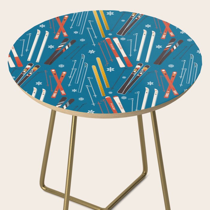 Nostalgic Winter Ski Scene Retro Holiday Pattern Side Table Gallery Image 2