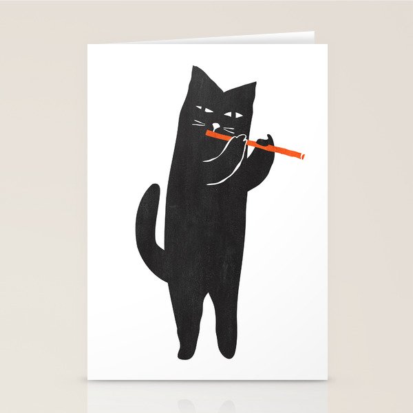 Black cat with flute Stationery Card Gallery Image 1