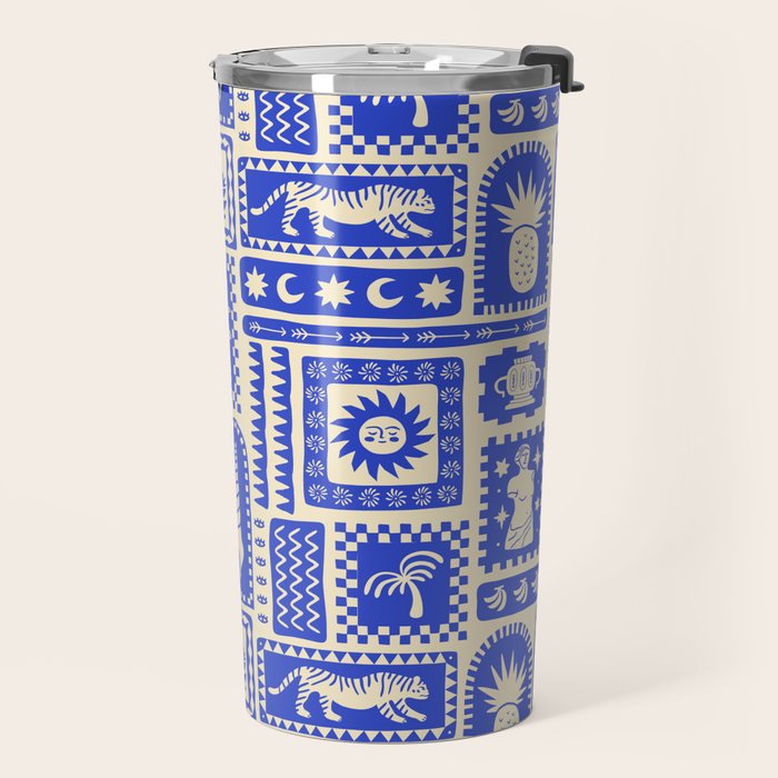 Vintage tropical summer patchwork tapestry pattern Travel Mug Gallery Image 2