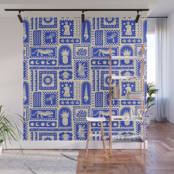 Vintage tropical summer patchwork tapestry pattern Wall Mural Gallery Image 1