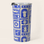 Vintage tropical summer patchwork tapestry pattern Travel Mug Gallery Image 3