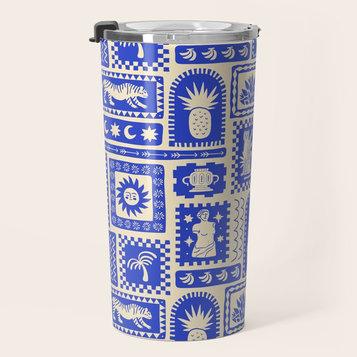 Vintage tropical summer patchwork tapestry pattern Travel Mug Gallery Image 3