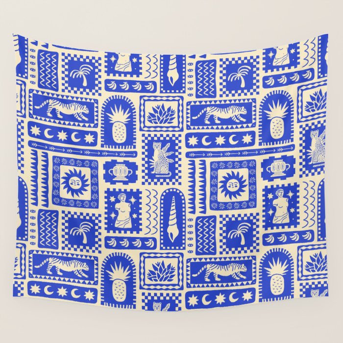 Vintage tropical summer patchwork tapestry pattern Wall Tapestry Gallery Image 4