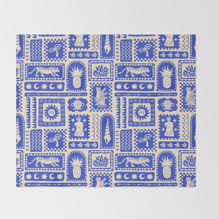 Vintage tropical summer patchwork tapestry pattern Throw Blanket Gallery Image 2