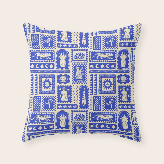 Vintage tropical summer patchwork tapestry pattern Throw Pillow Gallery Image 6