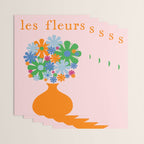 Flowers in Vase Les Fleurs Cheerful Retro Minimal Still Life Pink Tangerine Wrapping Paper Gallery Image 3