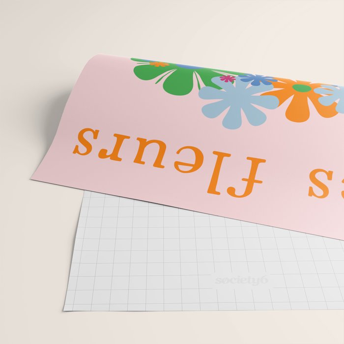 Flowers in Vase Les Fleurs Cheerful Retro Minimal Still Life Pink Tangerine Wrapping Paper Gallery Image 2