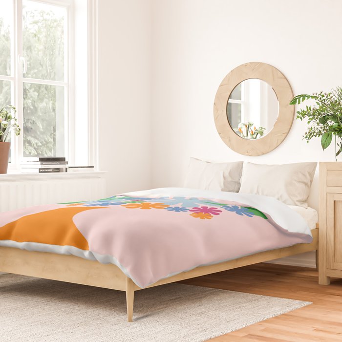 Flowers in Vase Les Fleurs Cheerful Retro Minimal Still Life Pink Tangerine Duvet Cover Gallery Image 2