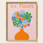 Flowers in Vase Les Fleurs Cheerful Retro Minimal Still Life Pink Tangerine Serving Tray Gallery Image 1