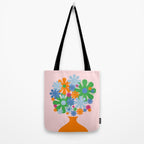 Flowers in Vase Les Fleurs Cheerful Retro Minimal Still Life Pink Tangerine Tote Bag Gallery Image 2