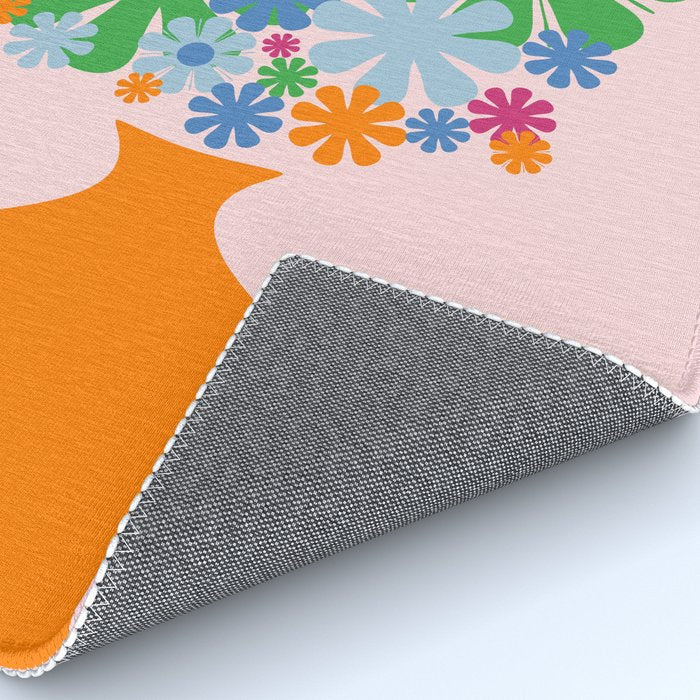 Flowers in Vase Les Fleurs Cheerful Retro Minimal Still Life Pink Tangerine Rug Gallery Image 4